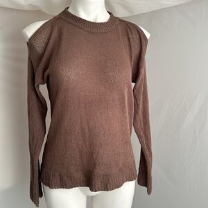 Bear Dance latte brown color lightweight cold shoulder sweater
